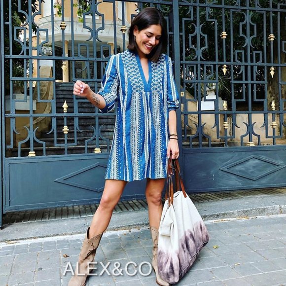 ZARA EMBROIDERED MINI DRESS BLUE - 4786/057 - Picture 4 of 6